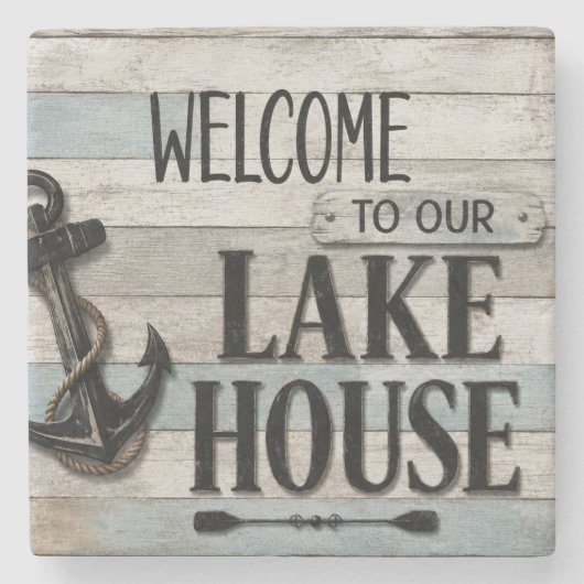Rustic Lake House Anchor Nautical Coastal  ストーンコースター (正面)
