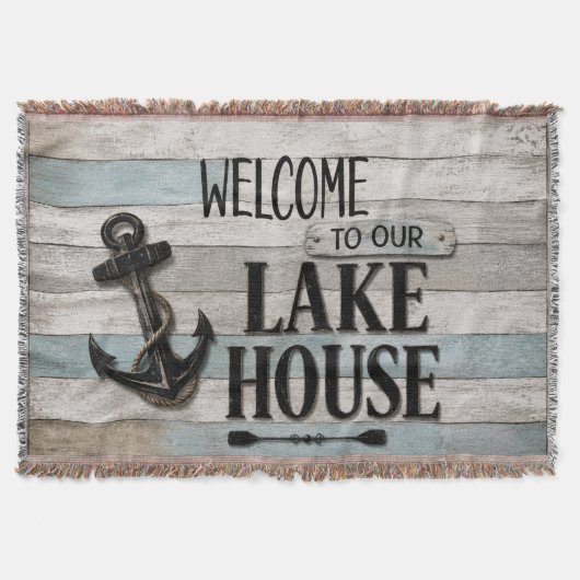 Rustic Lake House Anchor Nautical Coastal  スローブランケット (正面)