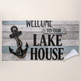 Rustic Lake House Anchor Nautical Coastal ビーチタオル