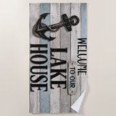 Rustic Lake House Anchor Nautical Coastal ビーチタオル (正面)