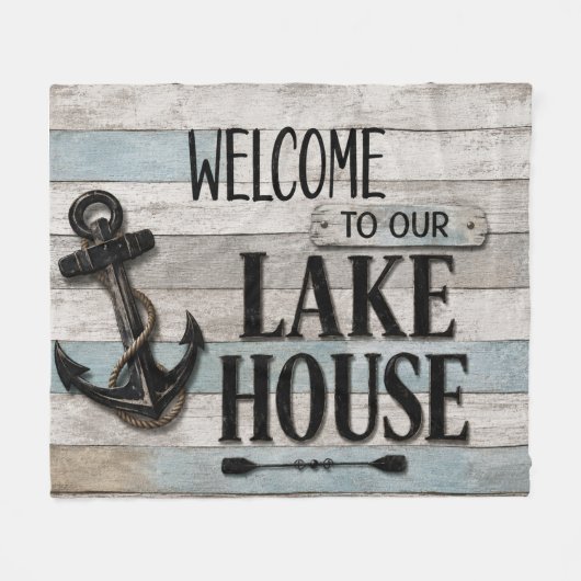 Rustic Lake House Anchor Nautical Coastal フリースブランケット (正面(横))