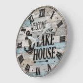 Rustic Lake House Anchor Nautical Coastal ラージ壁時計 (傾斜)
