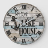 Rustic Lake House Anchor Nautical Coastal ラージ壁時計 (正面)