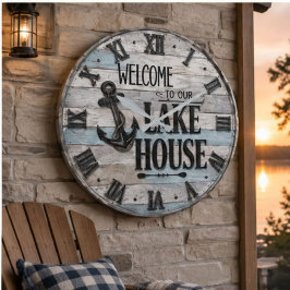 Rustic Lake House Anchor Nautical Coastal  ラージ壁時計