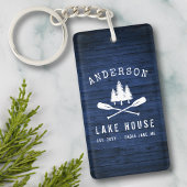 Rustic Lake House Boat Oars Tree Blue Wood 2 Sided キーホルダー
