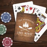 Rustic Lake House Boat Oars Trees Wood Print トランプ<br><div class="desc">A beautiful, rustic themed deck of playing cards, featuring your family name and "Lake House" or other desired text along with its established date and location. This custom, unique design features a white silhouette of crossed boat oars and pine trees on a print of wood planks. To see more designs...</div>