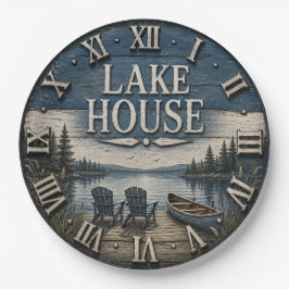 Rustic Lake House Vintage Cabin Canoe Lake ペーパープレート