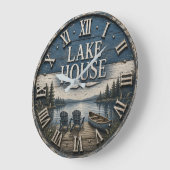 Rustic Lake House Vintage Cabin Canoe Lake ラージ壁時計 (傾斜)