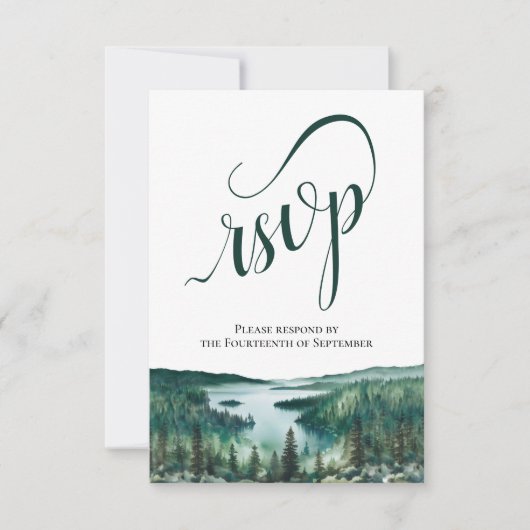 Rustic Lake Tahoe Elegant Script Wedding 出欠カード (正面)