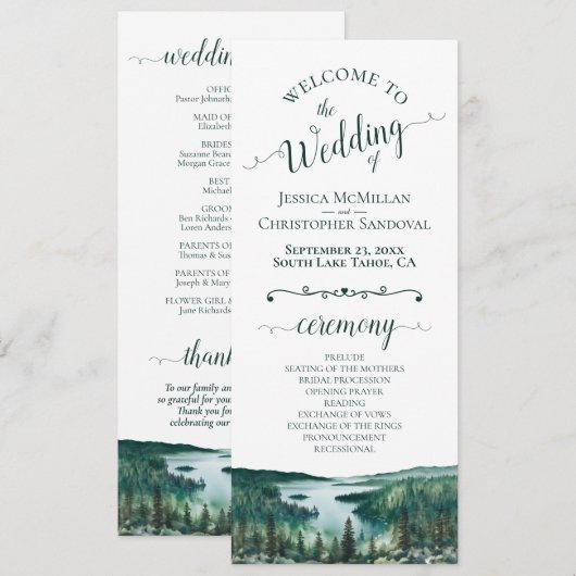 Rustic Lake Tahoe Watercolor Landscape Wedding プログラム (正面/裏面)