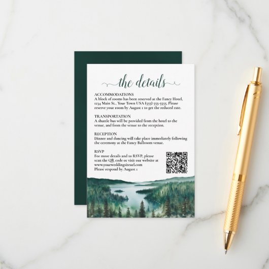Rustic Lake Tahoe Wedding Details QR Code エンクロージャーカード (正面/裏面インサイチュ)