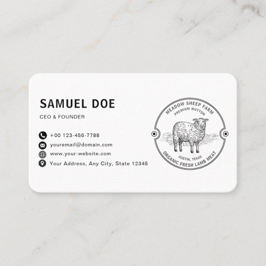 Rustic Lamb Sheep Farm LOGO QRコード 名刺 (正面)