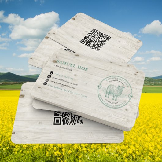Rustic Lamb Sheep Farm LOGO QR Code Green 名刺