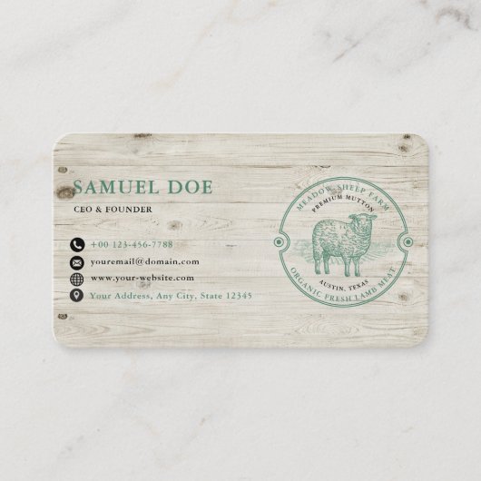 Rustic Lamb Sheep Farm LOGO QR Code Green 名刺 (正面)