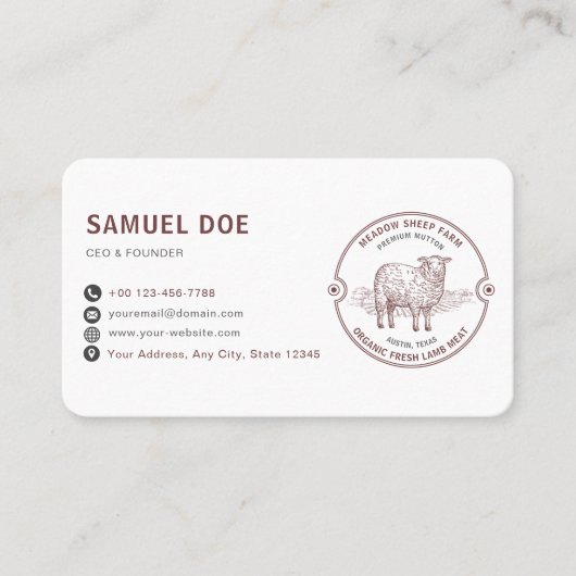 Rustic Lamb Sheep Farm LOGO QR Code Red 名刺 (正面)