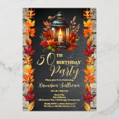 Rustic Lantern and Leaves Fall 50th Birthday Party 箔招待状 (正面)