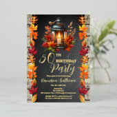 Rustic Lantern and Leaves Fall 50th Birthday Party 箔招待状 (立ち正面)