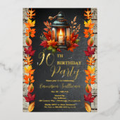 Rustic Lantern and Leaves Fall 90th Birthday Party 箔招待状 (正面)