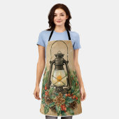 Rustic lantern christmas holly pine festive winter エプロン (着用した状態)