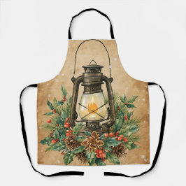 Rustic lantern christmas holly pine festive winter エプロン