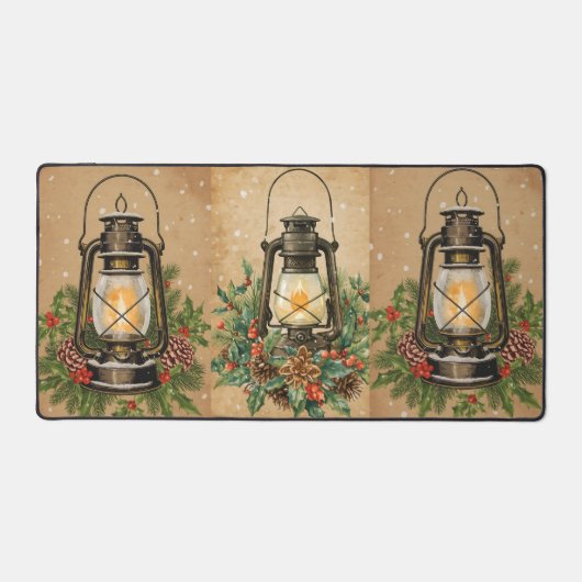 Rustic lantern Christmas holly pine festive winter デスクマット (正面)