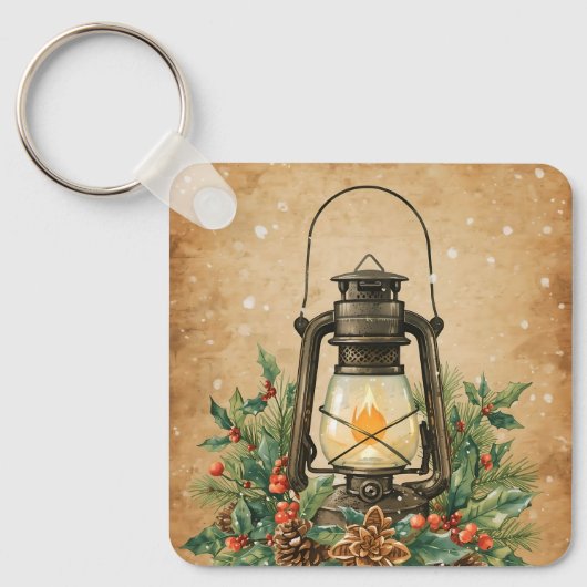 Rustic lantern holly pine festive winter christmas キーホルダー (正面)