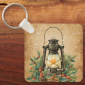 Rustic lantern holly pine festive winter christmas キーホルダー (正面)