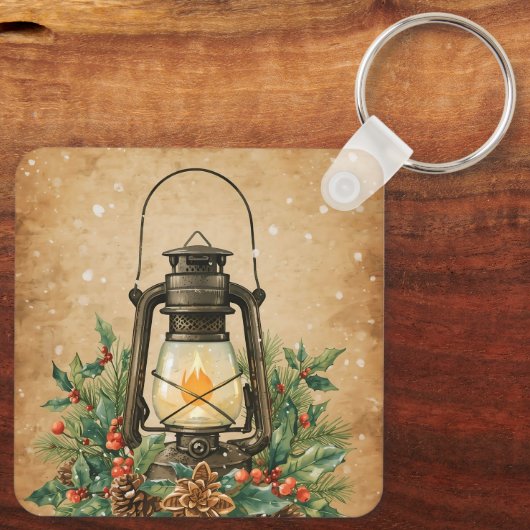 Rustic lantern holly pine festive winter christmas キーホルダー (裏面)