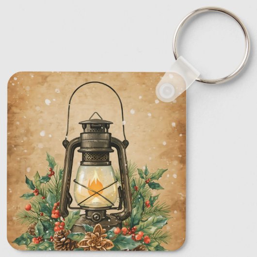 Rustic lantern holly pine festive winter christmas キーホルダー (裏面)