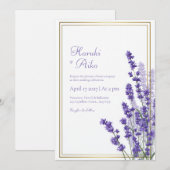 Rustic Lavender Double Line Frame Border Wedding 招待状 (正面/裏面)