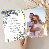 Rustic Lavender Eucalyptus Photo QR Code Wedding 招待状