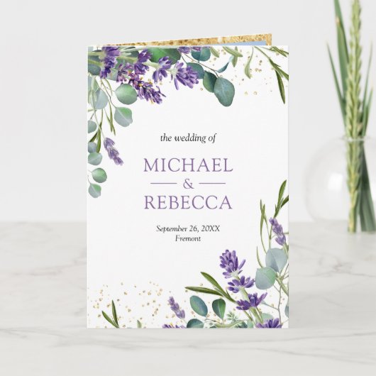 Rustic Lavender Eucalyptus Photo QR Code Wedding 招待状 (正面)