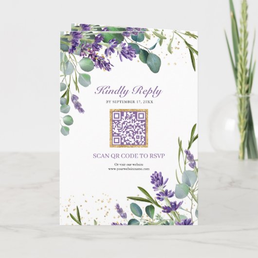Rustic Lavender Eucalyptus Photo QR Code Wedding 招待状 (裏面)