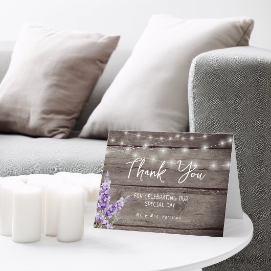 Rustic Lavender Wood Texture Light Wedding Photo サンキューカード