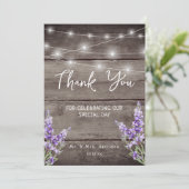 Rustic Lavender Wood Texture Light Wedding Photo サンキューカード (スタンド正面)