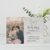 Rustic leaves on wood monogram photo RSVP Wedding 招待状 (スタンド正面)