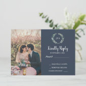 Rustic leaves on wood monogram photo RSVP Wedding 招待状 (スタンド正面)