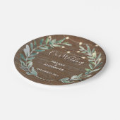 Rustic leaves on wood string lights wedding ペーパープレート (アングル)