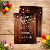 Rustic leaves string lights Thank you wedding card