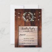 Rustic leaves wood string lights Wedding RSVP  招待状 (正面)