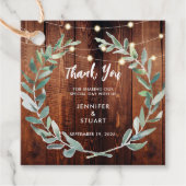 Rustic leaves wood string lights Wedding Thank You フェイバータグ (正面)
