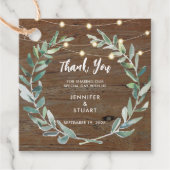 Rustic leaves wood string lights Wedding Thank You フェイバータグ (正面)