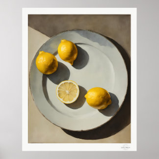 Rustic Lemon Still Life Oil Painting Art Print ポスター