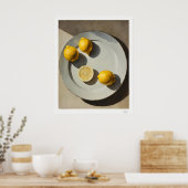 Rustic Lemon Still Life Oil Painting Art Print ポスター (キッチン)