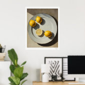 Rustic Lemon Still Life Oil Painting Art Print ポスター (ホームオフィス)