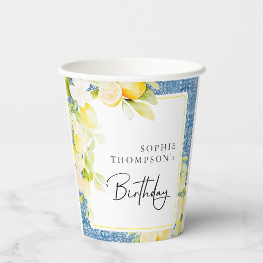 Rustic lemons Mediterranean birthday 紙コップ (裏面)