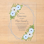 Rustic Light Blue and White Floral Quinceañera  アクリル招待状 (正面)