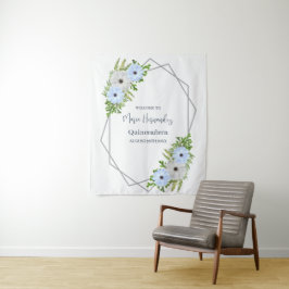 Rustic Light Blue and White Floral Quinceañera  タペストリー