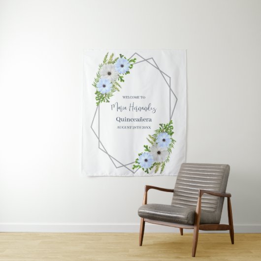 Rustic Light Blue and White Floral Quinceañera  タペストリー (インサイチュ)