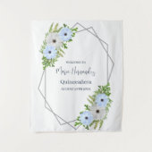 Rustic Light Blue and White Floral Quinceañera  タペストリー (正面)